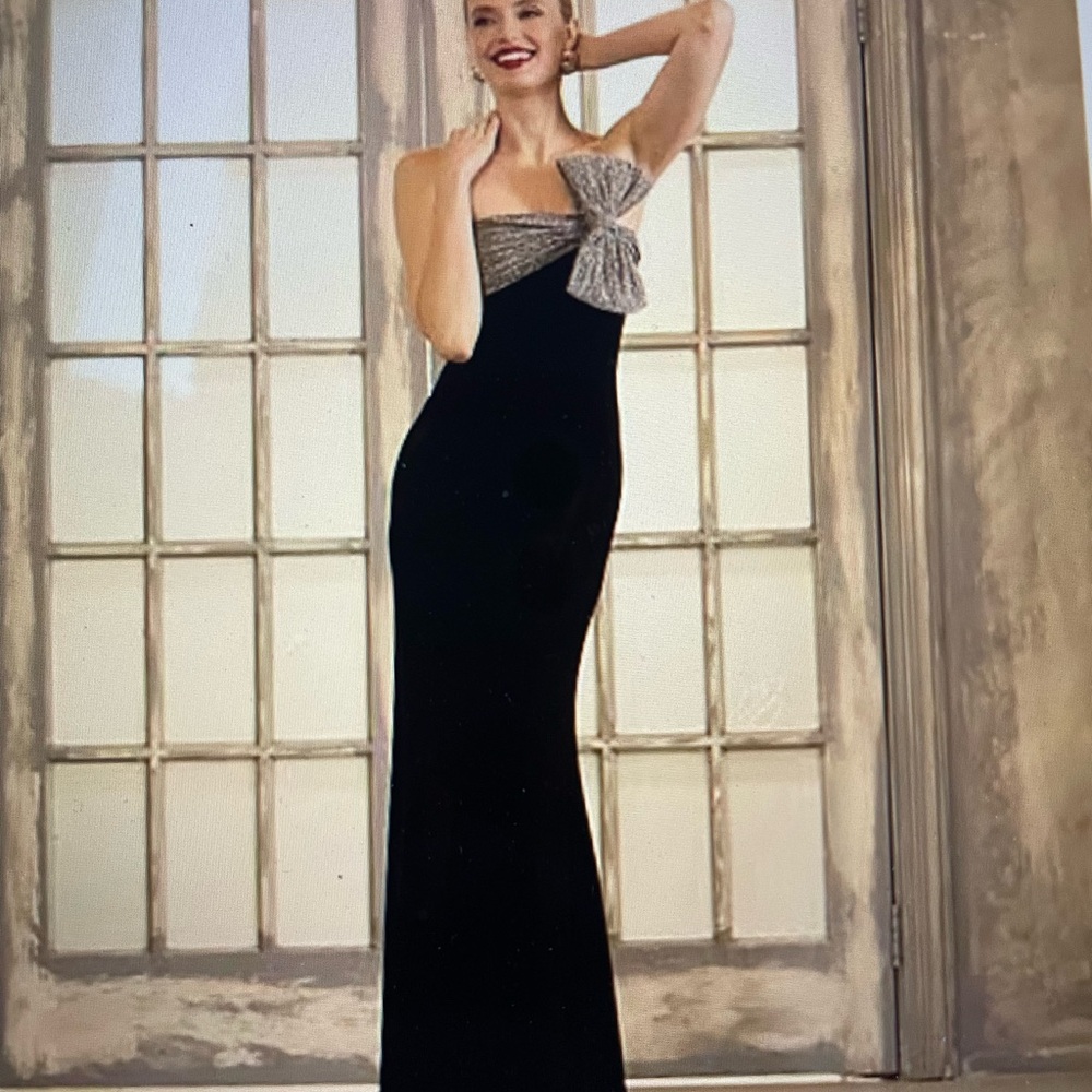 CeCe Black One Shoulder Dress with Silver Bow